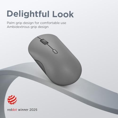Image of Lenovo 350 Wireless Bluetooth Mouse, Silent Click, 3 Level DPI (1000, 1600, 2400), 36 Month Battery Life, 2 Device Pairing, Luna Grey