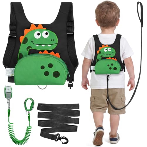 Image of Dr.meter 3 in 1 Toddler Harness Leash with Key Lock for Boys Girls | Cute Dinosaur Kids Safety Harness + 8.2ft Anti Lost Wrist Link Child Protective Leash While Walking for Outdoor Activity