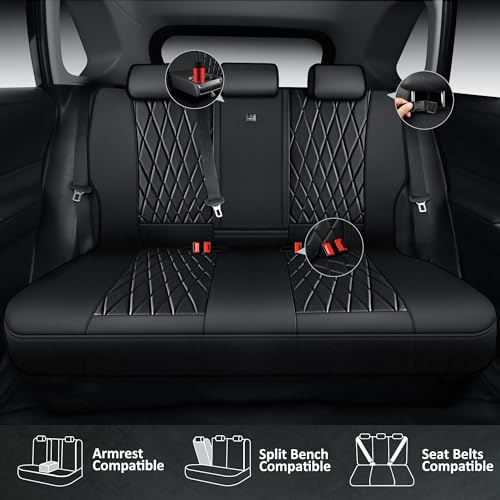 Image of CAR PASS Rav4 Seat Covers Full Set Custom Fit for Toyota RAV4 Tocamo Corolla-Cross 2019-2024, Luxury Nappa Leather Waterproof Rav 4 Seat Covers, Anti-Slip Comfortable Airbag Compatible, Full Black