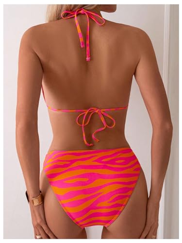 Women's 2 Piece Bikini Sets Striped Halter Tie Swimsuit Bathing Suit Beachwear2