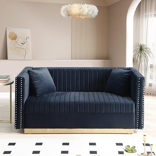 Vliekcy Modern Velvet Loveseat Sofa, 61.4 Inch Vertical Channel Tufted