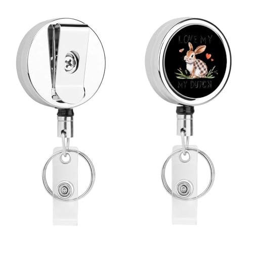 I Love My Dutch Retractable Badge Holder Metal ID Name Holder Key Ring with Belt Clip