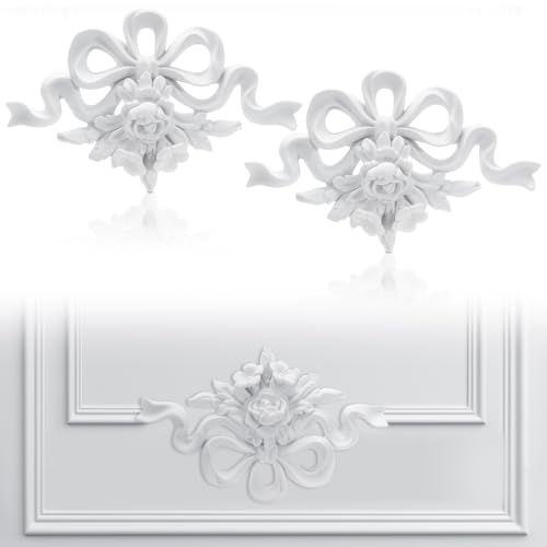 Pangda Corner Wall Molding French Style Wainscoting Panels Flora Moulding Corner Panel Wall Molding Kit for Cabinet Picture Frames Decor, Not Include Glue(2 Pcs,Coquette Bow Style)