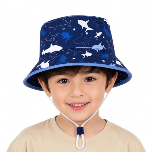 Image of VRITRAZ Unisex Kids Printed Bucket Hat | UV Protection Sun Hat with Adjustable Chin Strap & Summer Beach Travel Outdoor Cap for Toddlers & Children (4-12 Years)