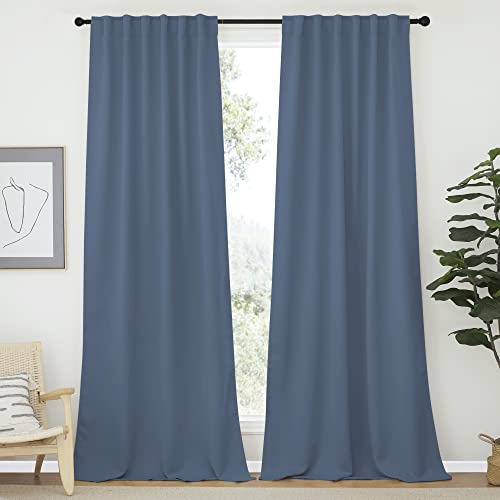 NICETOWN Bedroom Blackout Curtain Panels - (Stone Blue Color) 52 x 120 inch, 2 PCs, Insulating Energy Saving Solid Rod Pocket Blackout Drapes for Hall