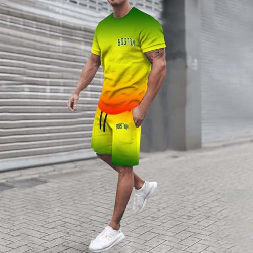 Ensemble homme t-shirt ample et short d'été décontracté jaune XL - 3