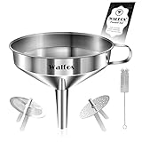Stainless Steel Funnel, Walfos Kitchen Funnel with 2 Removable Strainer ＆ 1Pc Cleaning Brush,...