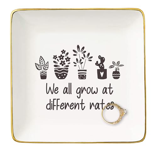 NZY We All Grow at Different Rates-Inspirational First of Day School Gift for Women Teacher Jewelry Tray Trinket Holder Ring Dish-Cute Motivational Teacher Life