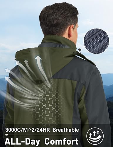 Image of MAGCOMSEN Men's Hooded Windproof Water Resistant Rain Jacket Windbreaker 5 Pockets for Hiking,Fishing,Runing