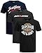 JACK & JONES Herren T Shirt 3er Pack Print Mix Rundhals Tee Regular Slim Fit O Neck Ausschnitt (Slim Fit Mix 8, L)