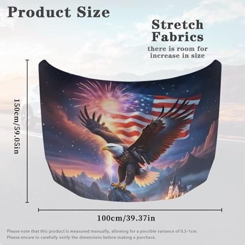 Image of Car Hood Cover, Car Hood Wrap Blankets Auto Banner Elastic Polyester Eagle and American Flag Automotive Accessories for Compact Cars Sedans SUV Trucks (59x39 Inch)