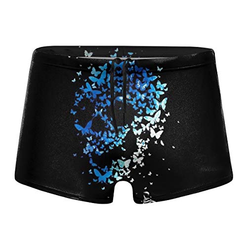 Kla Ju Men's Swimwear Swim Trunks Digital Skull Boxer Brief Quick Dry Swimsuits Board Shorts