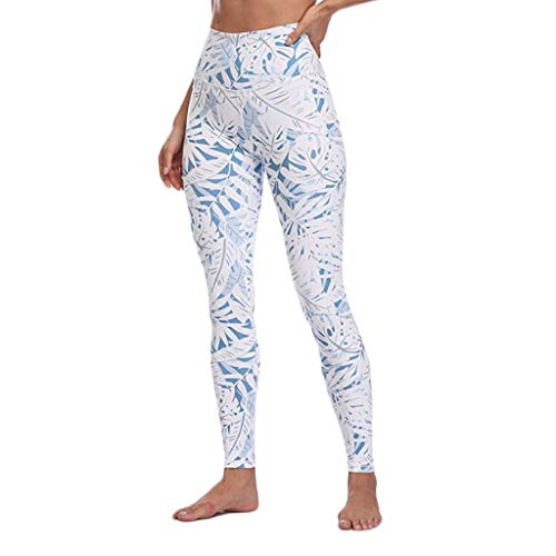 Caerling Women's Printed Patchwork High-Rise Sports Fitness Running Yoga Cropped Pants Athletic Pants Workout Yoga Leggings Fitness Tights Light Blue