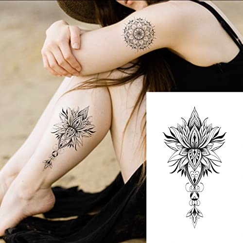 32Sheets Women Temporary Tattoo Sticker,Henna Feather Mandala Datura Flowers Temp Tattoos For Women #TOP2