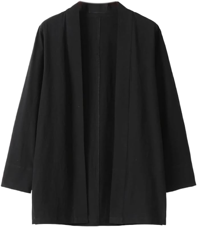 LIXINGHEITANG Linen Kimono Shirts Men Solid Color Shirt Casual Male Size Jacket