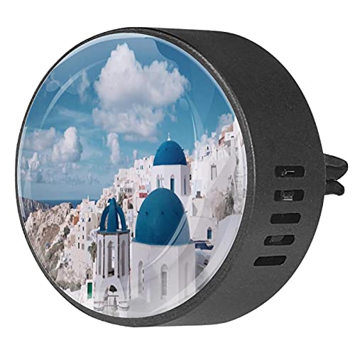 BestIdeas 2 clips de ventilación ambientador de coche con Santorini Building Blue Sky, difusor de aceites esenciales de aromaterapia