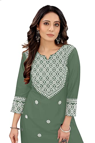 Image of Women's Rayon Embroidered Straight Kurti Under 499 Designer Attractive Look Women's Kurta