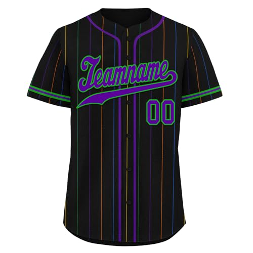 Camiseta personalizada de béisbol Mardi Gras, estilo pinstripe con cierre de botones, para softball, equipo y práctica miniatura 4
