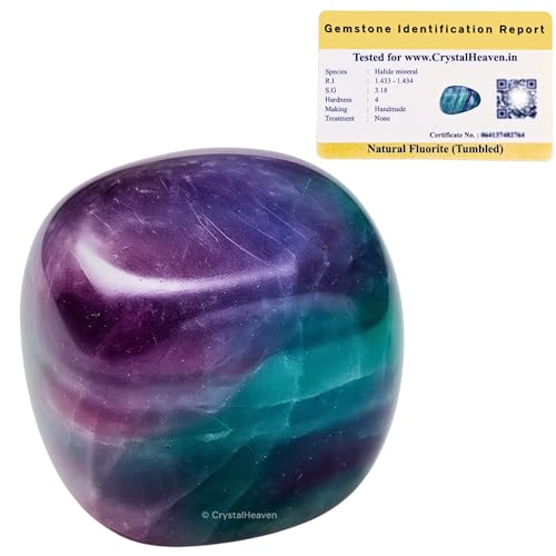 Image of Certified Fluorite Crystal Healing Tumbled Stone, Natural Polished Crystals for DIY Crafts, Manifestation, Meditation, Pooja Feng Shui and Reiki Healing (30 Grams)
