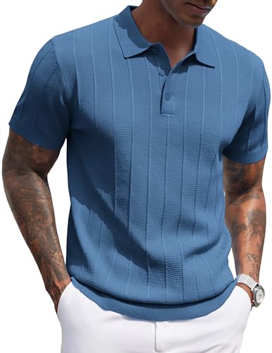 Image of COOFANDY Mens Knit Polo Shirts Short Sleeve Ribbed Textured Polo Shirt Lightweight Casual Golf Shirts Collared T Shirt