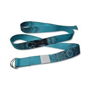 Yoga World Yoga Strap – Stretch riem voor flexibiliteit training, pilates, oefening, fitness, fysiotherapie – dik biologisch katoen – voor studio en thuisgebruik – D-ring metalen gespen 1,8 m (turquoise zwart)