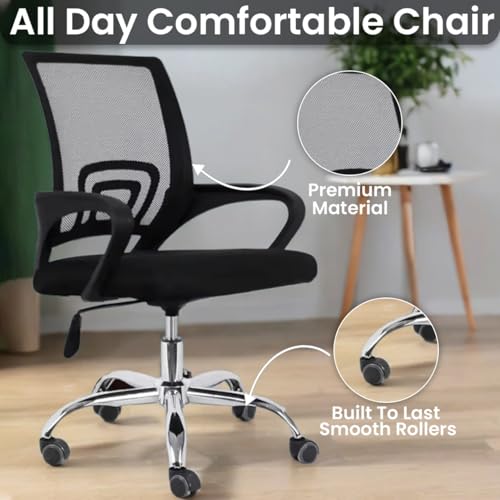 Image of Office Arm Chair with Frame, Mesh Back, Nylon Base, and Adjustable Handle, Cushion Fabric (900 Chair-Black)