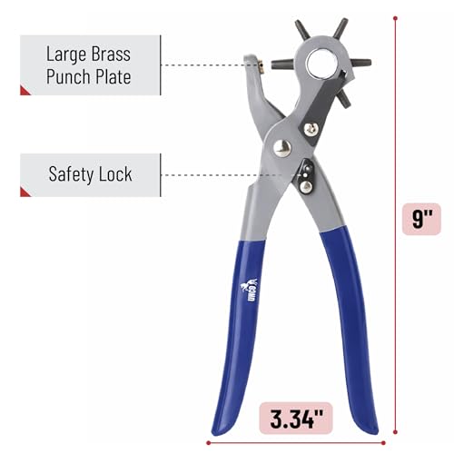 Image of UNCO- Leather Hole Punch Tool, Multi Hole Sizes for Belts and Leather, Belt Hole Puncher, Navy Blue Handle