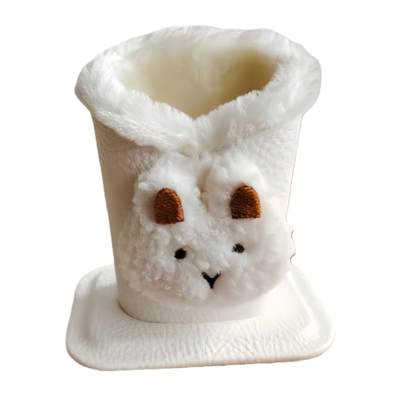 1 estojo de óculos forrado de pelúcia – design de animal fofo, couro sintético, ideal para mesa ou mesa de cabeceira, Bege, tamanho �nico