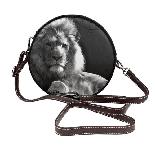 Lion Women'S Leather Shoulder Round Bag, Fashion Wallet Round Crossbody Clutch Bag