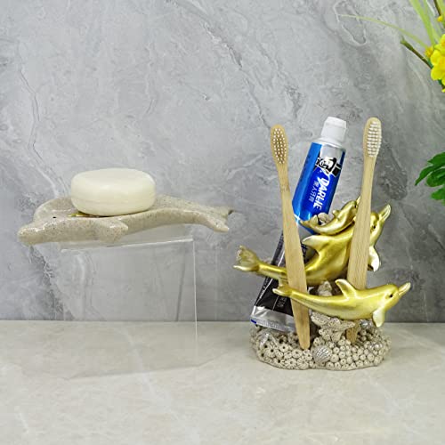 3D Resin Toothbrush Holder Family Dolphins. The Dolphinsocean Animal Landscape .Hygienic Toothbrush Storage. Bathroom Organizer For Toothbrush, Toothpaste Or Razor, Family Bathroom Decor (Sandstone) #TOP5
