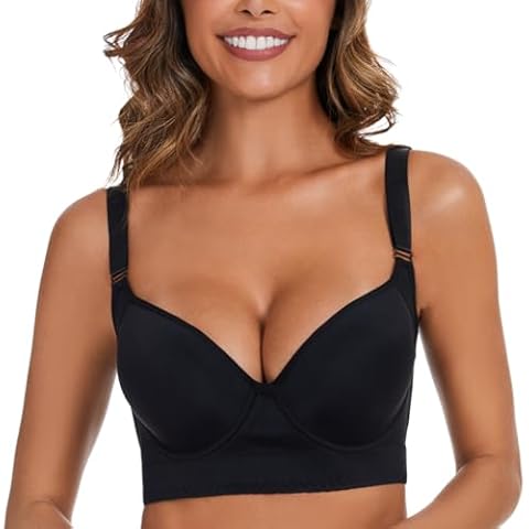 Push Up Bra for Women, Full Back Coverage Bras Deep Cup Hide Back Fat Bra Wide Band Back Smoothing Bras Shecurve Bras Black Cover