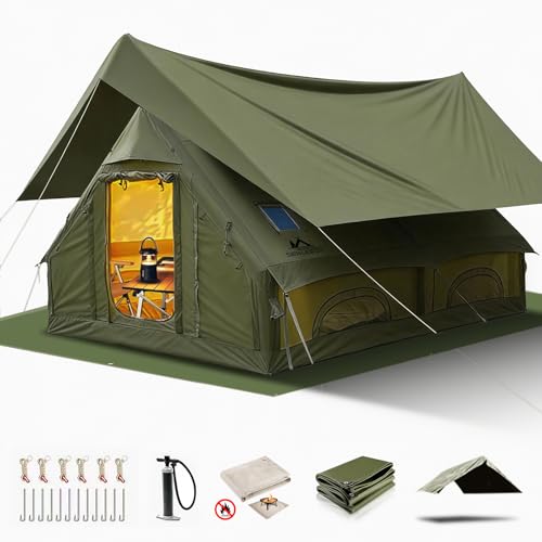 13' x 10' Large Inflatable Tent for Camping 8-10 Person, 4 Season Blow Up Tents with Waterproof Canopy & Moisture-Proof pad, Glamping Inflatable Hot Tent with Stove Jack and AC Vent for Outdoors