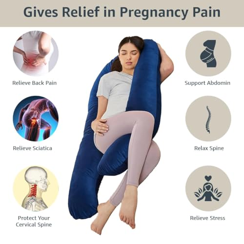 Image of Amazon Basics Velvet Full Body Pregnancy Pillow for Maternity,Baby Nursing,Full Body Support-|Perfect Baby Shower Gift|U-Shaped-Washable Cover with Zip - Navy Blue