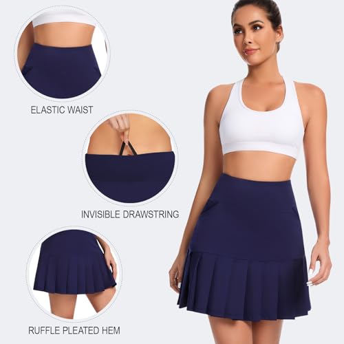 Soneven Tennis Skirts for Women High Waisted 2-in-1 A Line Pleated Athletic Golf Skorts Skirt with Shorts Pockets2