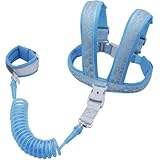 Xiraivke 子供用迷子防止ハーネスセット 360 度回転迷子防止紐 伸縮可能 カット防止ロック付き ベビー・幼児対応 ゴールデンウィーク旅行・海外旅行・公園散歩用 子連れお出かけ安全用品 飛び出し事故防止 チャイルドセーフティロープ (ブルー,1.5メートル)