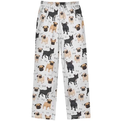 Pigsaly Boys' Pants Cute Black Brown Bulldog Long Bottoms Pug Dog Paw Print Jogger Pants Elastic Waist Trousers L2