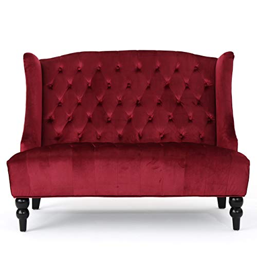 Christopher Knight Home Leora Traditional Tufted Winged Velvet Loveseat, Wine / Dark Brown