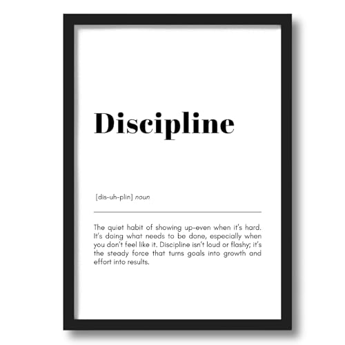 Image of ArtAction Discipline Wall Frame Poster | Office Word Art Motivation for Study Room, Office | A4 Size | Framed Typography Poster | Inspirational Gift for Professionals, Students