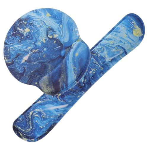 Alfombrilla de ratón ergonómica para oficina Beavorty con reposamuñecas y diseño azul de mármol
