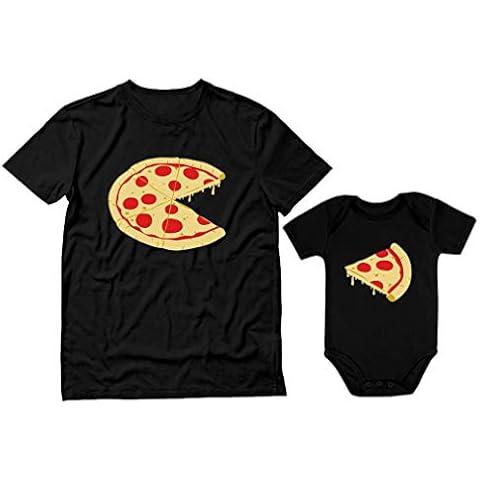 Tstars Pizza Pie & Slice Fathers Day Daddy and Me Outfits Gifts for New Dads Matching Dad Shirt Baby Bodysuit Dad Black Medium/Baby Black Newborn (0-3M) Cover