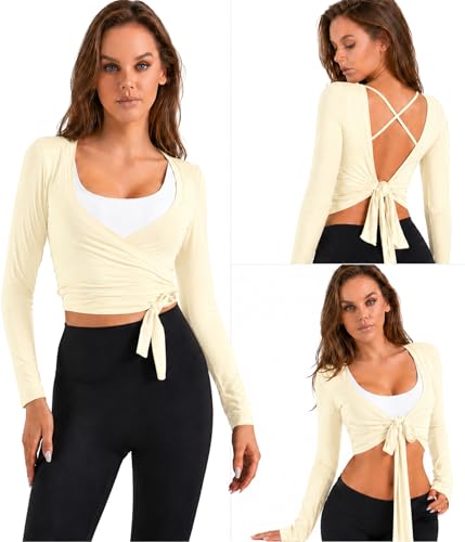 Image of Women Tie Front Shrug Long Sleeve Bolero Cardigan Lightweight Casual Tops