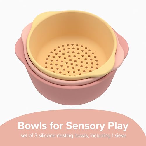 Image of 3 x Coral Sensory Play Bowls, Sensory Silicone Scoops for Children | Children's bowls for sensory play, accessories for creative play and water games, from 10 months