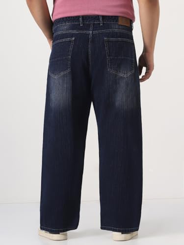 Image of Urbano Plus Men's Loose Baggy Fit Washed Denim Jeans Non-Stretchable