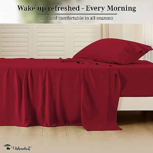 URBANHUT 800 Thread Count Twin Size Egyptian Cotton Sheets Set, 3 Pc Bed Sheet Sets for Twin Size Bedding, Luxury Hotel Sheets Sateen Finish Fits 16" Deep Pocket - Burgundy