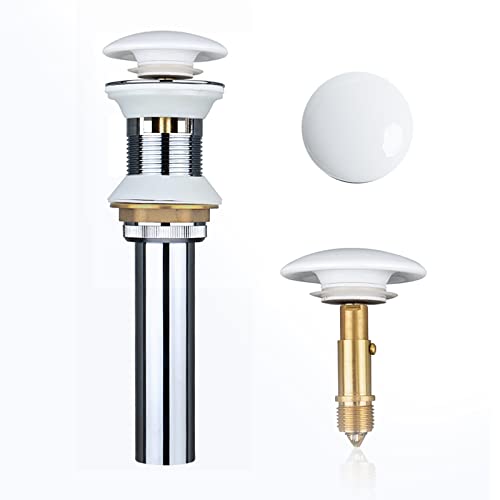 Bathivy Bathroom Sink Drain With Overflow, White Pop-Up Drain Stopper, Bathroom Lavatory Vanity Sink Drain Strainer, Vessel Sink Drain Assembly, Brass And Stainless Steel Drainer With Porcelain Cap #TOP2