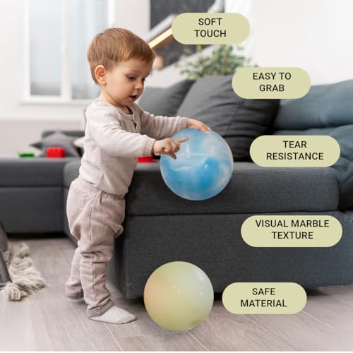 Image of GENIE'S Toy Bus 9-Inch Marble Play Ball | Interactive | for Pool, Beach & Garden | Perfect for Outdoor & Indoor Play | PVC Ball for Kids & Adults I Pack of 2 (Multicolor)