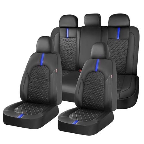 Image of Coverado Full Set Car Seat Covers, Waterproof Front Seats Back Seat Cover, Leather Seat Covers Non-Slip Seat Protectors Universal Fit for Most Cars (Black-Blue)