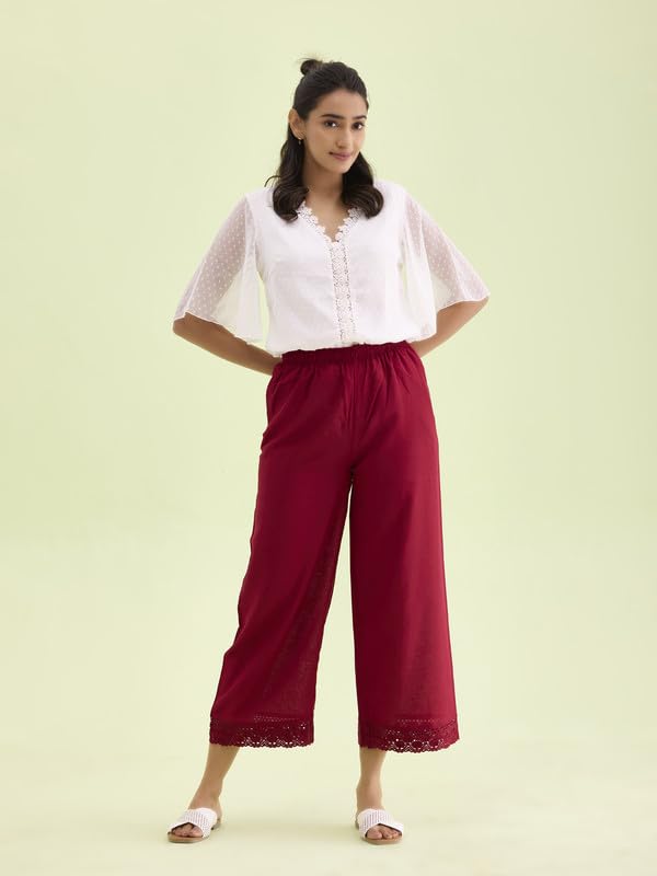 Image of GO COLORS Soft Linen Wide Pant Full Length for Women| Breathable, Mid Rise