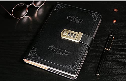 Junshop Digital Password Journal With Lock Retro Privacy Diary With Combination Lock Leather Binder Notebook Locking Journal Diary (Black) #TOP2