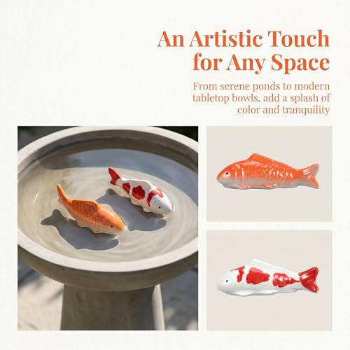 Image of Housoutil Ceramic Floating Koi Fish, 2PCS Ceramic Floating Fake Fish Goldfish Koi Decor Realistic Water Pond Decor for Outdoor Fountain, Bird Bath, Mini Water Garden and Fake Aquarium
